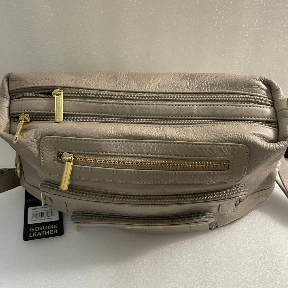 Stone Mountain USA Montauk Boat Bottom Hobo Bag Taupe Leather 9AF1298-1 NWT